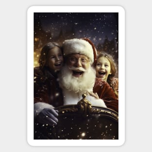 Santa Claus with two girls posing for picture - Christmas Design Sticker